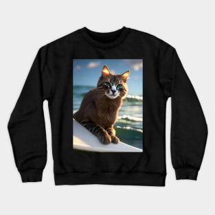 Cat Surfing - Modern Digital Art Crewneck Sweatshirt